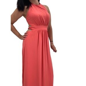 Susana Monaco High Neck Low Back Dress Size L NWOT $198 Fire Coral Red Midi Maxi